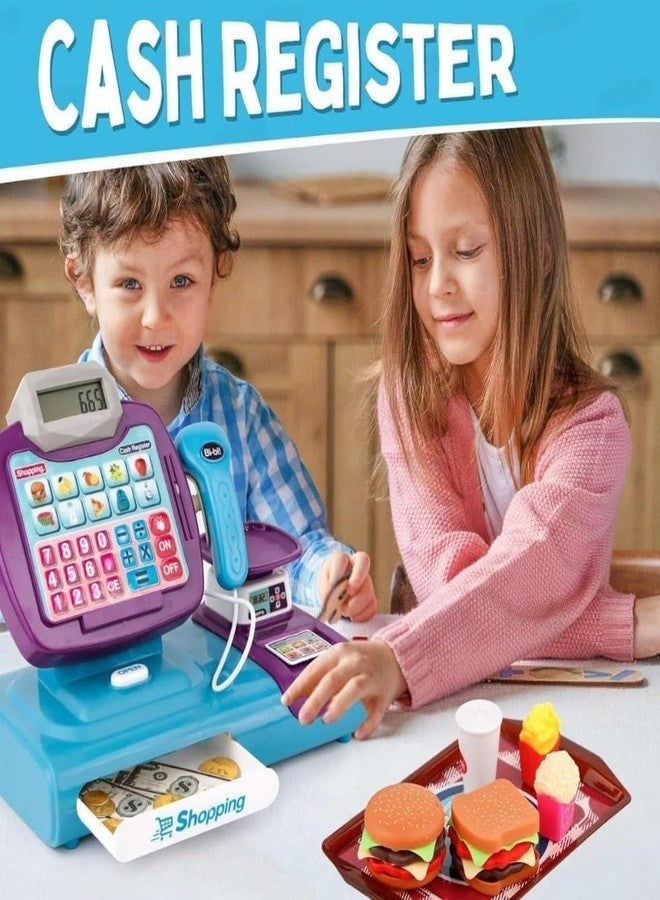 Meghasky Supermarket Cash Register for Kids, Interactive Pretend Play Grocery Store with Scanner, Light and Music, Multicolor - Image 4